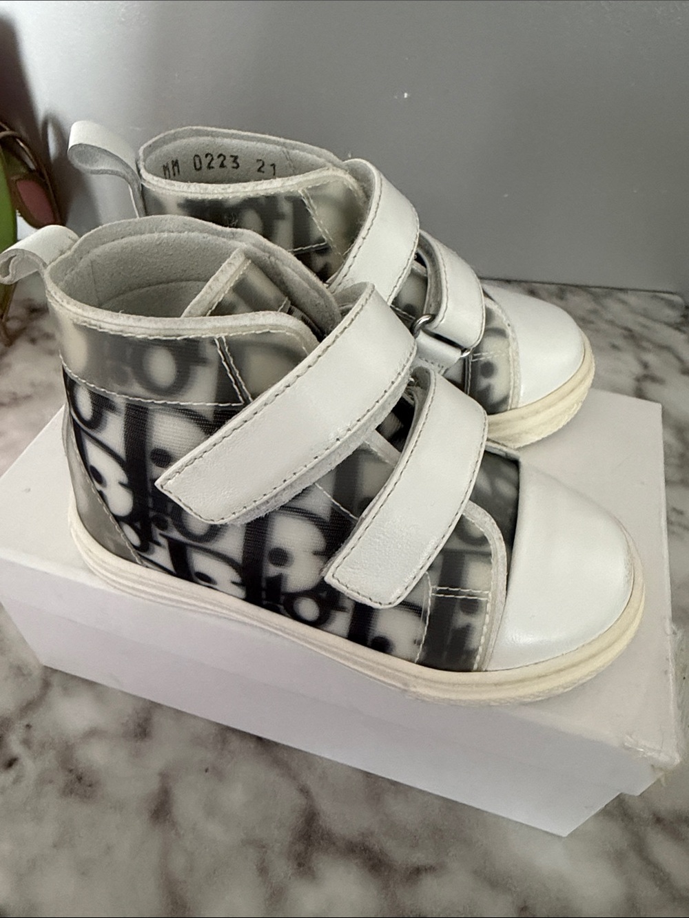 Kids High-Top Dior Sneakers in White with Monogram Pattern